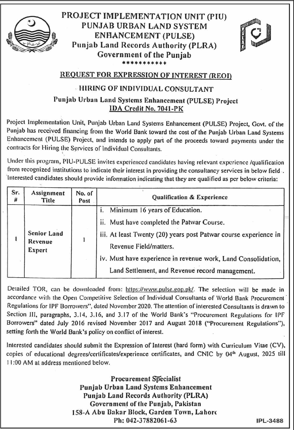  Punjab Land Records Authority PLRA Jobs 2025