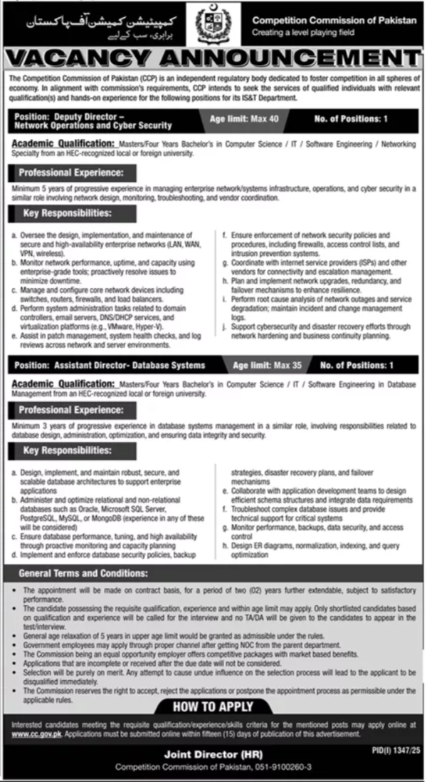 Competition Commission of Pakistan CCP Jobs 2025