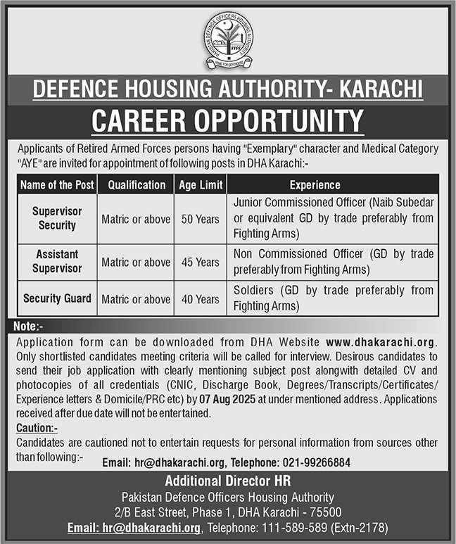 DHA Karachi Jobs 2025
