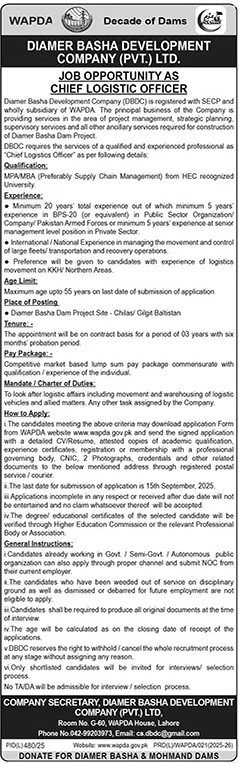 Diamer Basha Development Company Jobs 2025