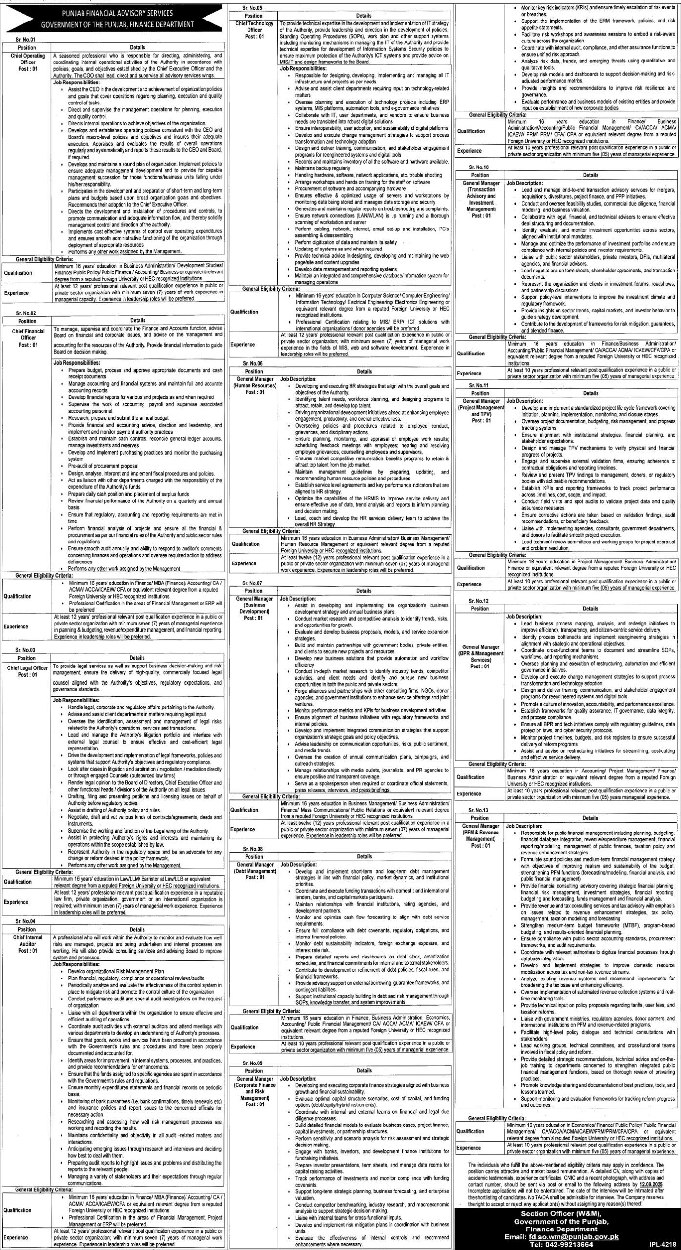 Government of Punjab Finance Department Jobs 2025