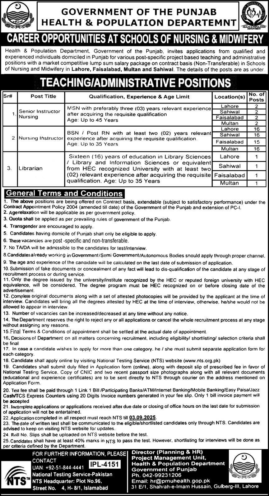 Punjab Health & Population Department Jobs 2025 