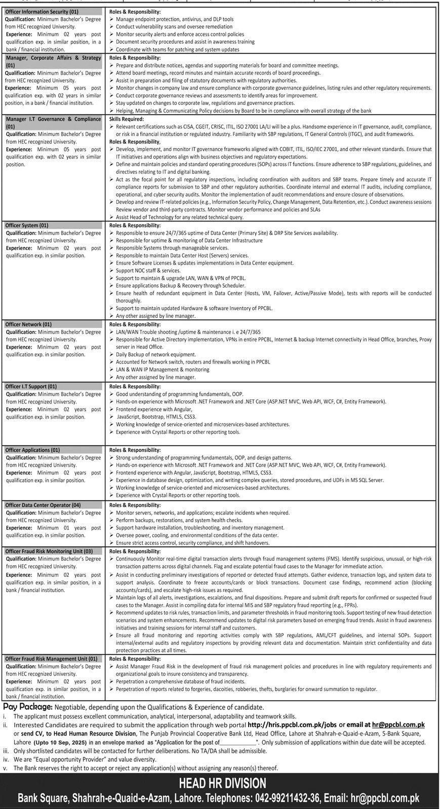 Punjab Provincial Cooperative Bank Limited Lahore Jobs 2025 