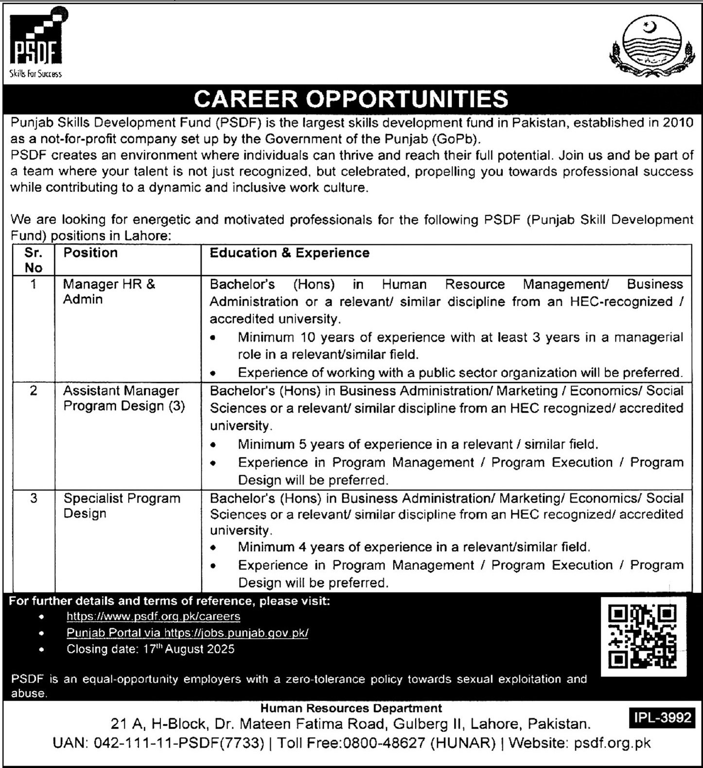 Punjab Skills Development Fund PSDF Jobs 2025