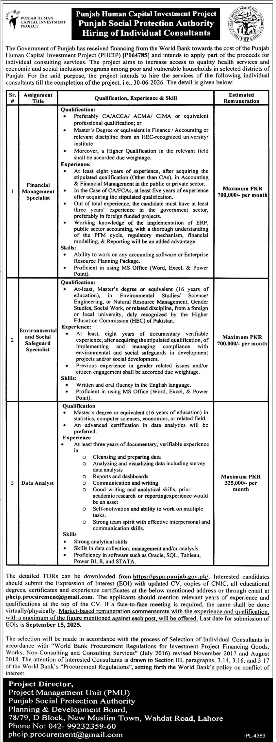 Punjab Social Protection Authority PSPA Jobs 2025