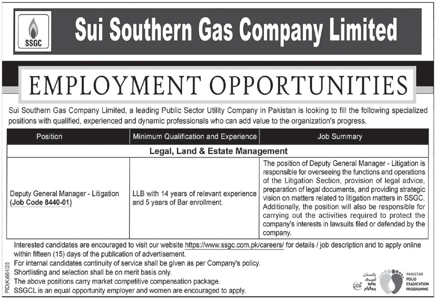 Sui Southern Gas Company Limited SSGC Jobs 2025