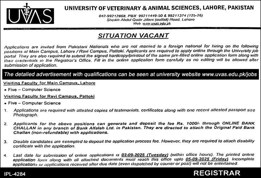 UVAS Jobs 2025
