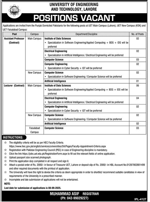 University of Engineering and Technology UET Jobs
