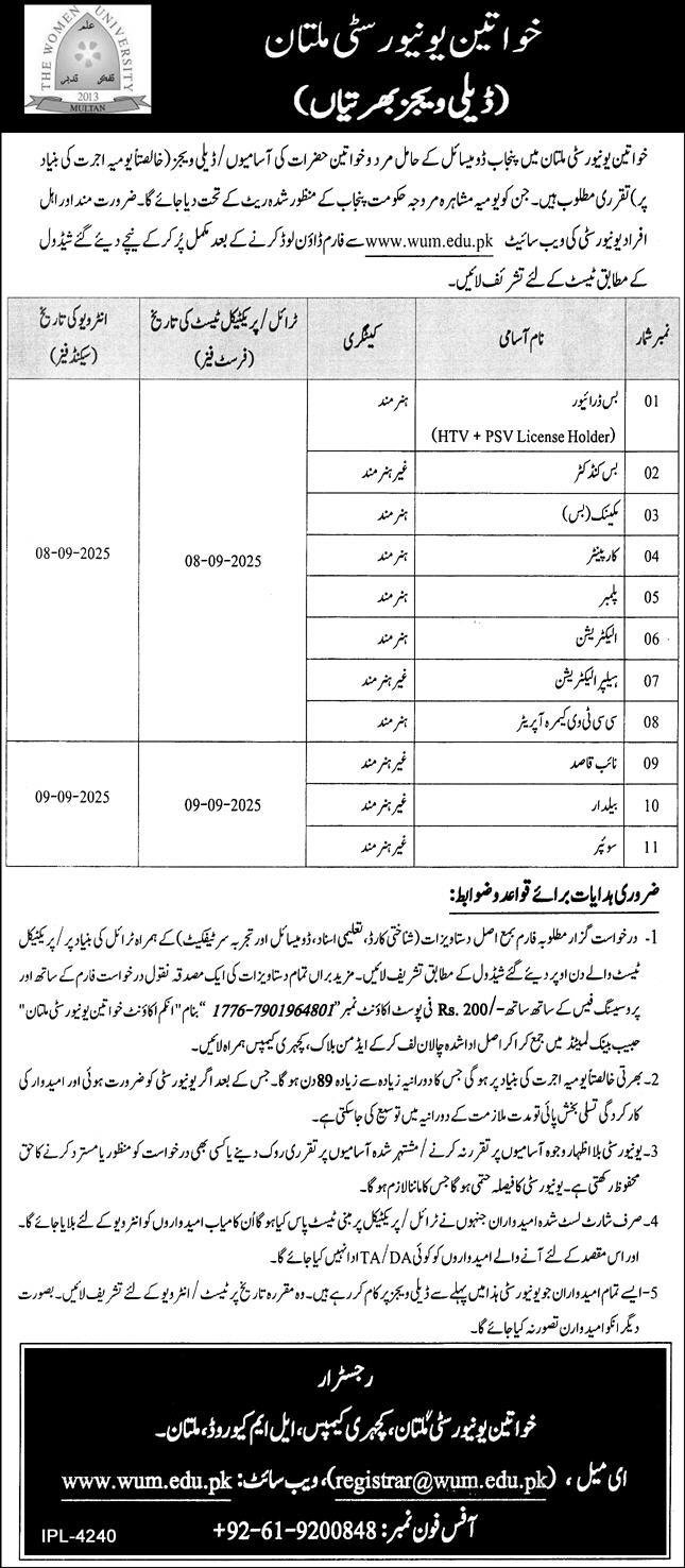 Women University Multan WUM Jobs 2025