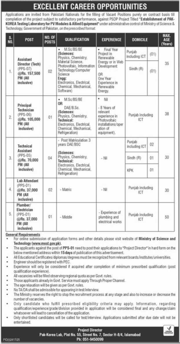 Ministry of Science and Technology MOST Jobs 2025