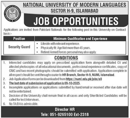 NUML Islamabad Jobs 2025