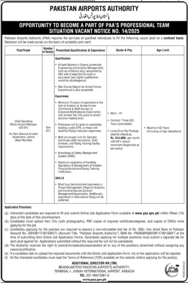 Pakistan Airports Authority PAA Jobs 2025