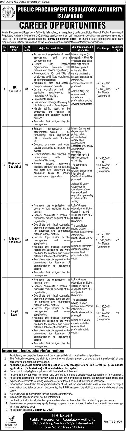 PPRA Islamabad Jobs 2025