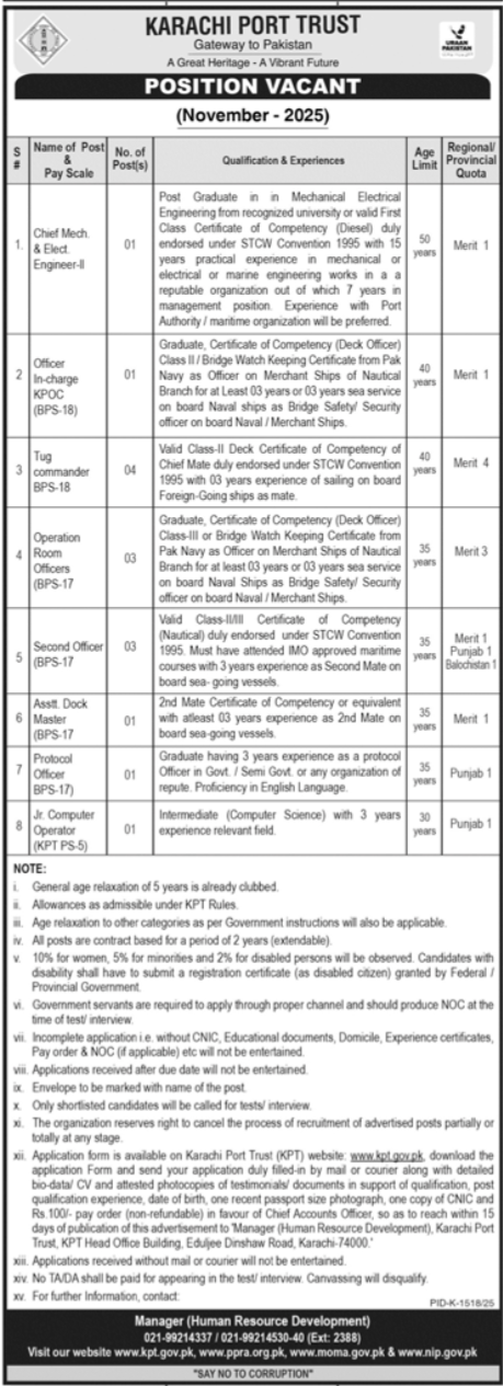 Karachi Port Trust KPT Jobs 2025