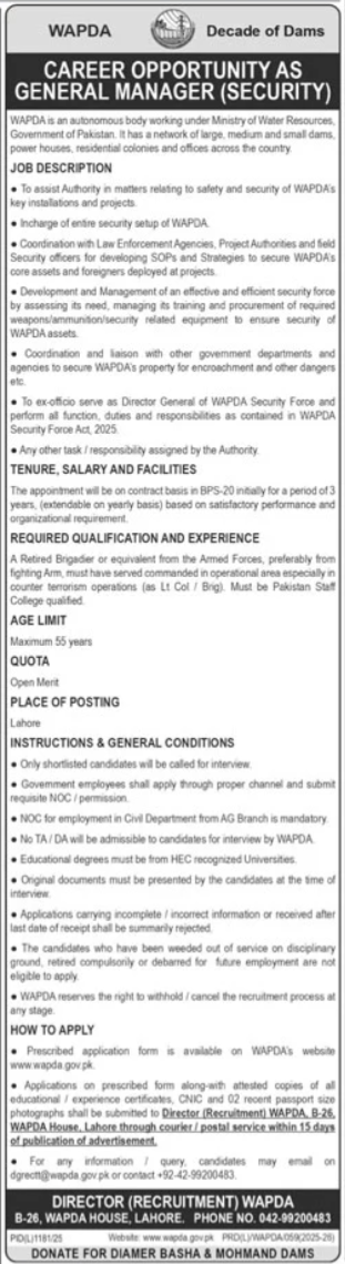 Water & Power Development Authority WAPDA Jobs 2025